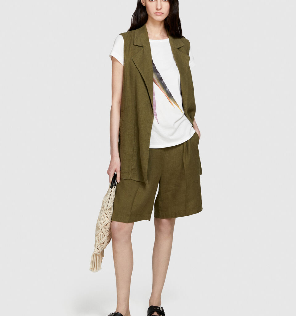 100% linen bermudas - women's shorts - Military Green | Sisley image number 1